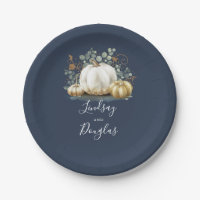 White and Gold Pumpkin Fall Harvest Navy Blue