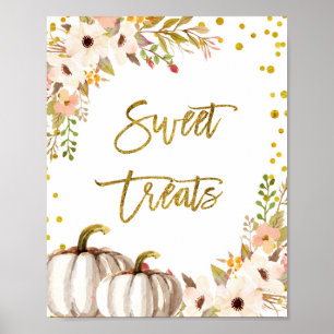 White and Gold pumpkin Sweet Treats sign