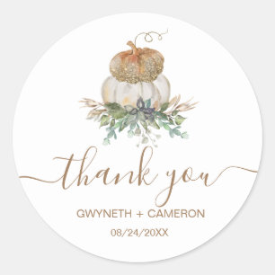 White and Gold Pumpkin Thank You Classic Round Sticker