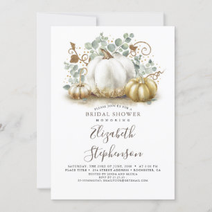 White and Gold Pumpkins Fall Bridal Shower Invitation