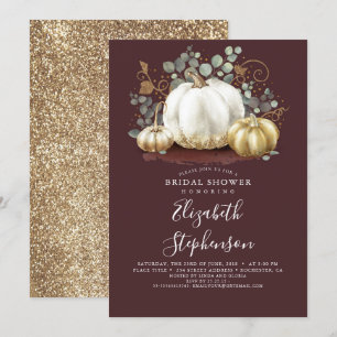 White and Gold Pumpkins Fall Bridal Shower Invitation