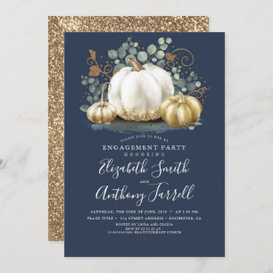 White and Gold Pumpkins Fall Engagement Party Invi Invitation