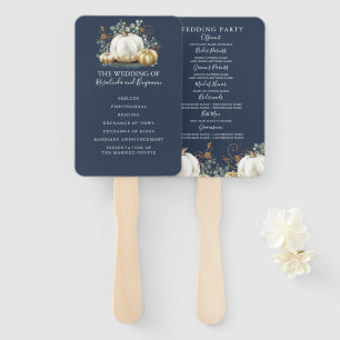 White and Gold Pumpkins Fall Wedding Program Hand  Hand Fan