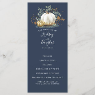 White and Gold Pumpkins Fall Wedding Programs Programme