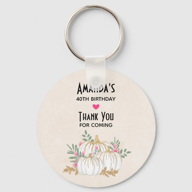 White and Gold Pumpkins Watercolor Birtyhday Favou Key Ring (Front)