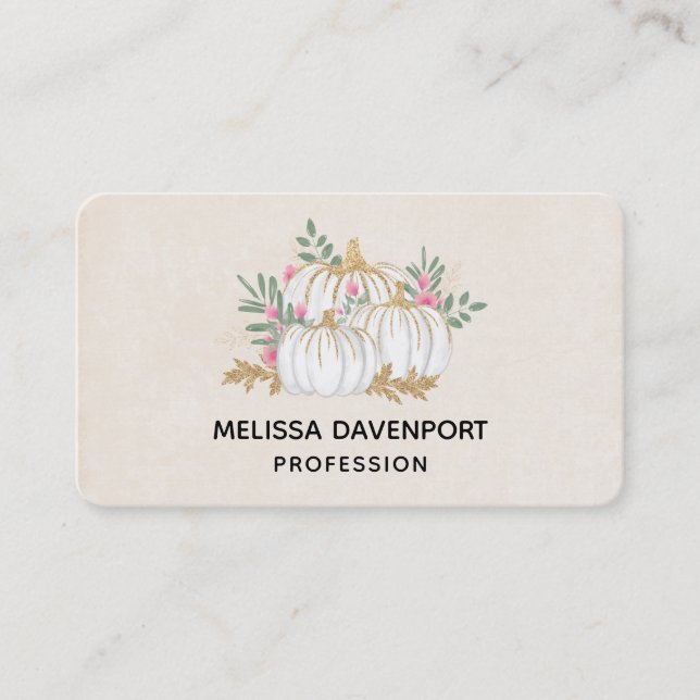 White and Gold Pumpkins Watercolor Business Card (Front)