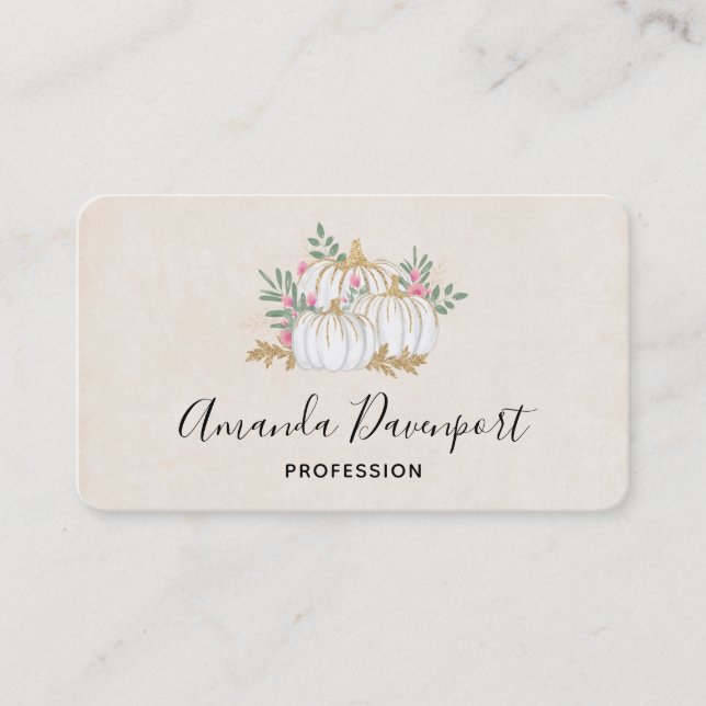 White and Gold Pumpkins Watercolor Business Card (Front)