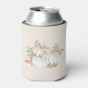 White and Gold Pumpkins Watercolor Can Cooler