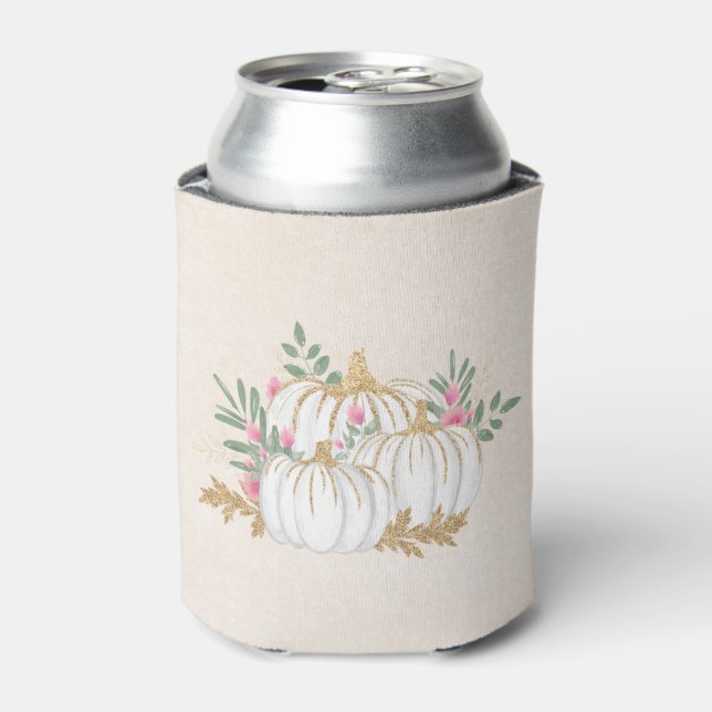 White and Gold Pumpkins Watercolor Can Cooler (Can Front)