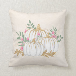 White and Gold Pumpkins Watercolor Cushion