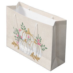 White and Gold Pumpkins Watercolor Large Gift Bag
