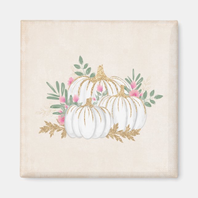 White and Gold Pumpkins Watercolor Magnet (Front)