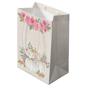White and Gold Pumpkins Watercolor Medium Gift Bag