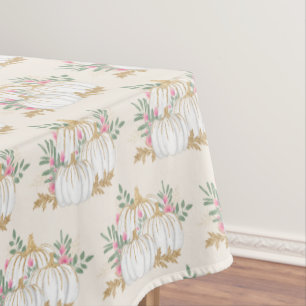 White and Gold Pumpkins Watercolor Pattern Tablecloth