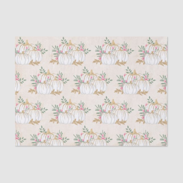 White and Gold Pumpkins Watercolor Pattern Tissue Paper (Front)