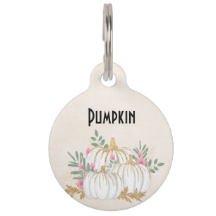 White and Gold Pumpkins Watercolor Pet Tag