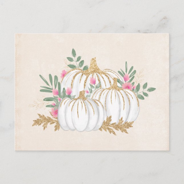 White and Gold Pumpkins Watercolor Postcard (Front)