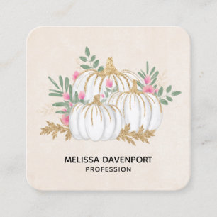 White and Gold Pumpkins Watercolor Square Business Card