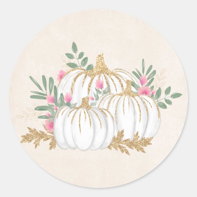 White and Gold Pumpkins Watercolor Square Sticker (Front)