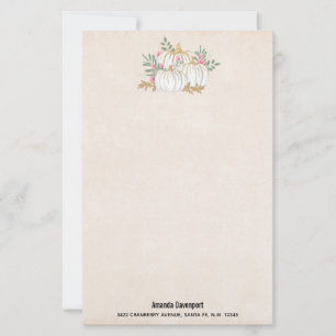 White and Gold Pumpkins Watercolor Stationery