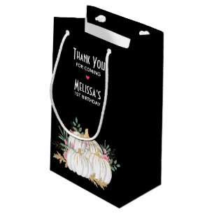 White and Gold Pumpkins Watercolor Thank You Small Gift Bag