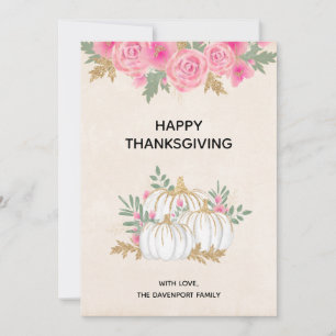 White and Gold Pumpkins Watercolor Thanksgiving Holiday Card