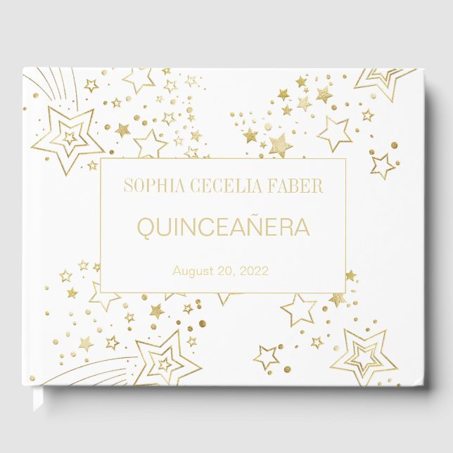 White and Gold Quinceanera Guest Book (Front)