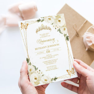 White and Gold Quinceañera Invitation