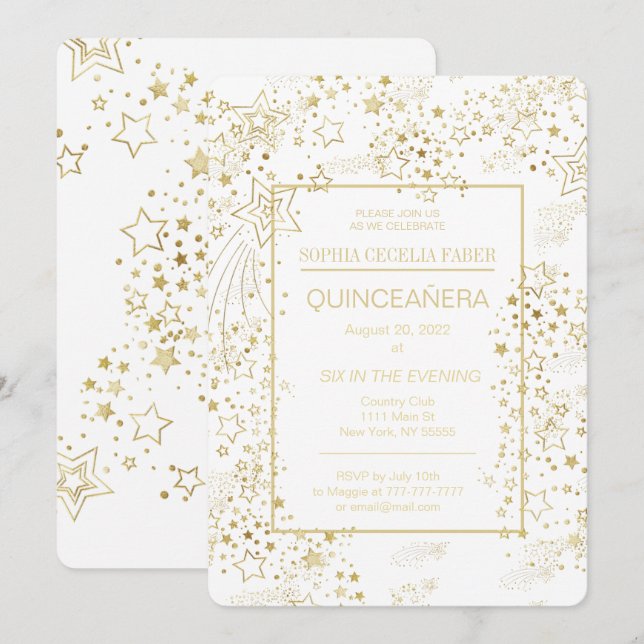 White and Gold Quinceañera Party Invitation (Front/Back)