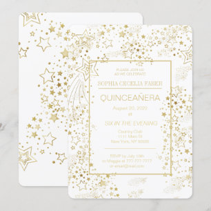 White and Gold Quinceañera Party Invitation
