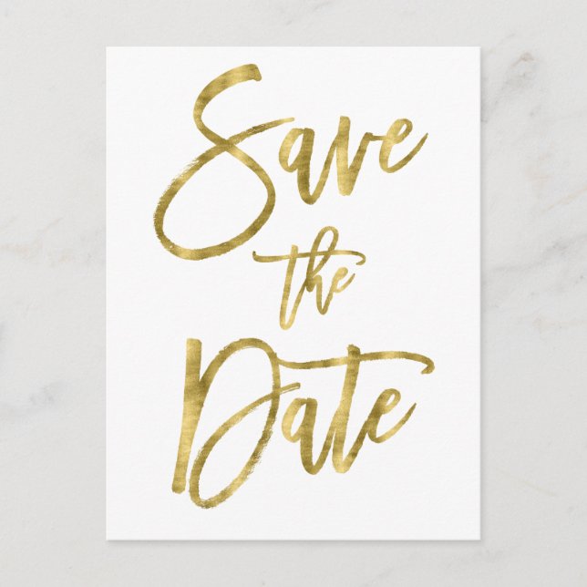 White And Gold Save The Date Postcards (Front)