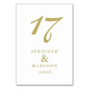 White and gold script wedding Table Card