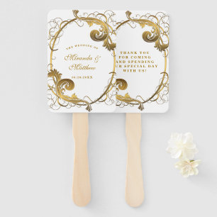 White and Gold Simple Ornament Wedding Thank You Hand Fan
