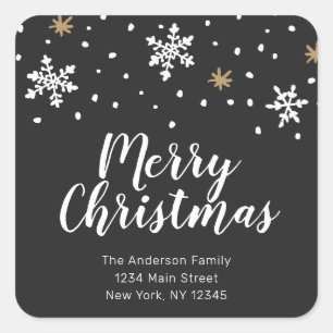 White and Gold Snowflakes Christmas Return Address Square Sticker