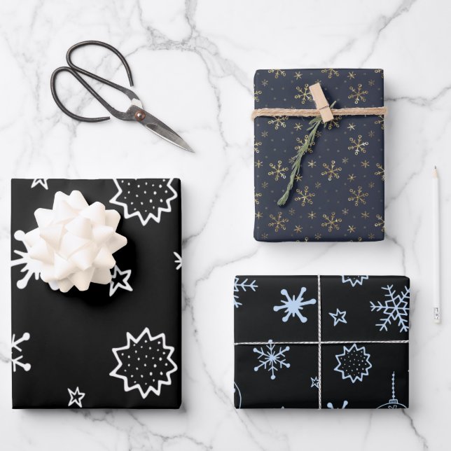 White and Gold Snowflakes Christmas Wrapping Paper Sheet (Front)