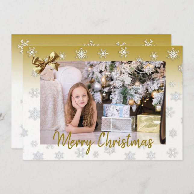 White and Gold Snowflakes Elegant Christmas Card (Front/Back)