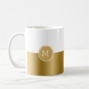 White and gold split-screen monogram coffee mug