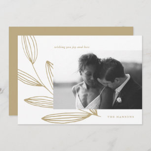 White and Gold Sprout Photo Holiday Card