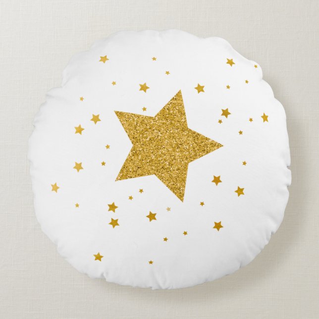 White and Gold Starry Night  Round Cushion (Front)