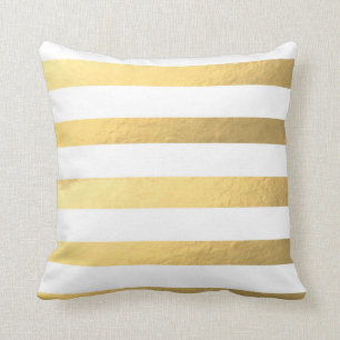 White and Gold Striped Pillow