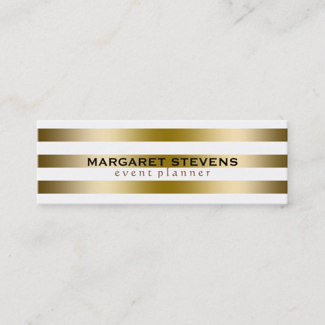 White And Gold Stripes Modern Design Mini Business Card (Front)