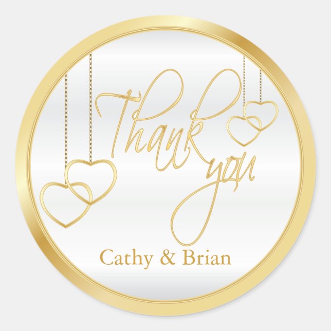 White and Gold Thank You Classic Round Sticker (Front)