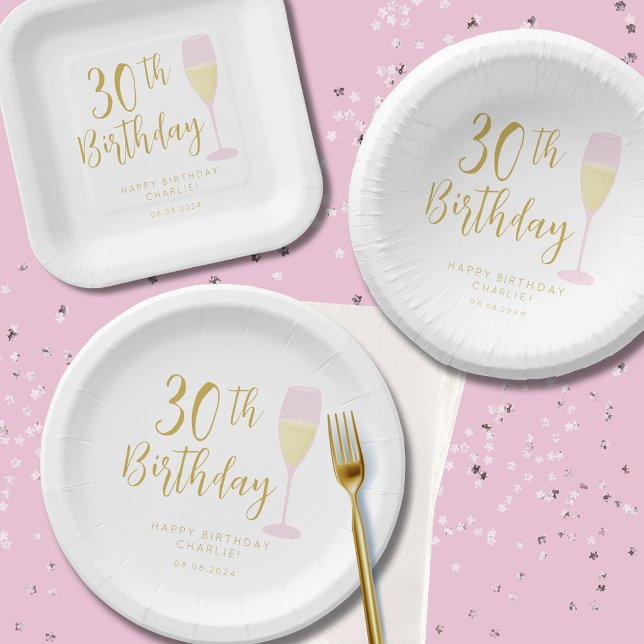 White and gold Thirty 30th birthday lettering Paper Plate (Cheers to 30 years paper plates and bowls)