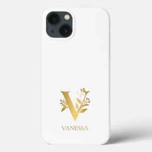 White And Gold Typography Monogram Name iPhone 13 Case