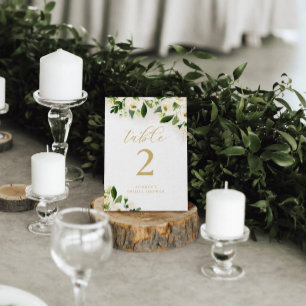 White and Gold Watercolor Floral Personalised Table Number