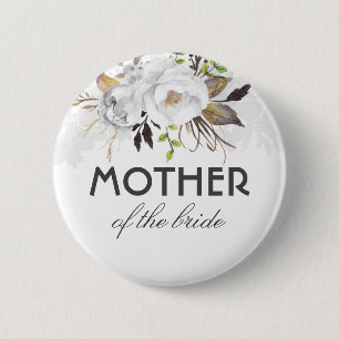 White and Gold Watercolor Flowers Elegant Wedding 6 Cm Round Badge