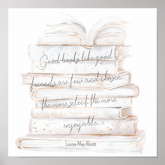 White and Gold Watercolor Friendship & Books Quote Poster (Front)