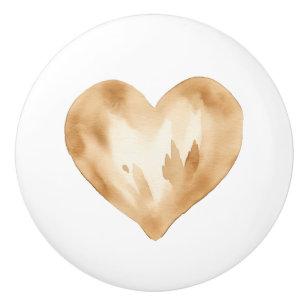 White and Gold Watercolor Heart Ceramic Knob