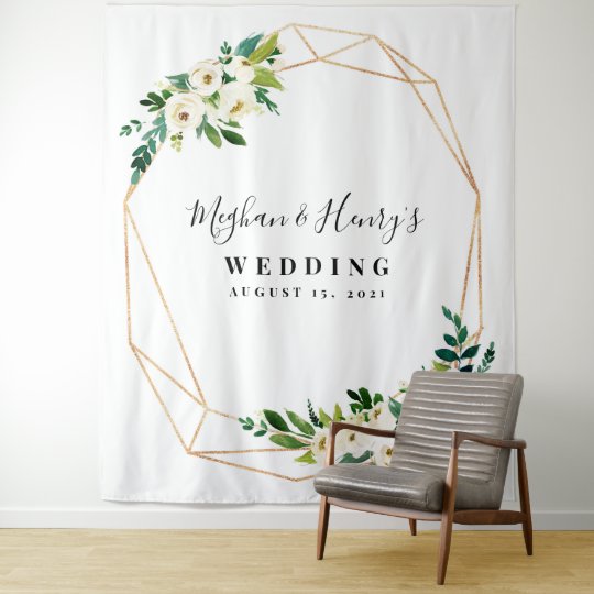 White And Gold Wedding Backdrop Photo Booth Prop Tapestry Zazzle Co Uk
