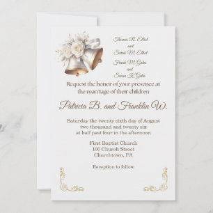 White and Gold Wedding Bells Wedding Invitation